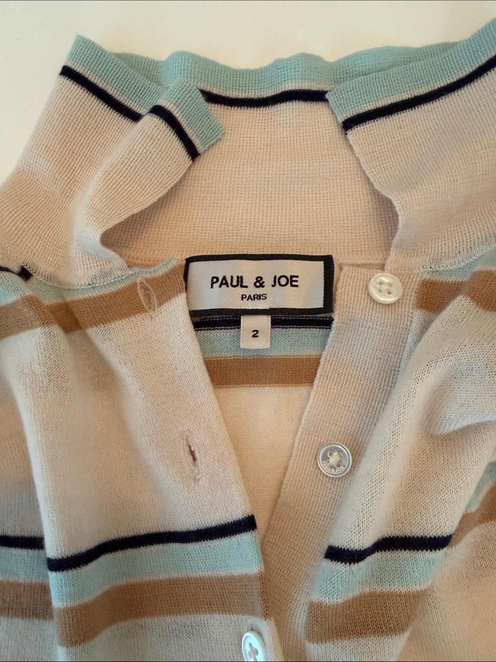 Paul & Joe Beige Cardigan with Light Blue and Navy Stripes